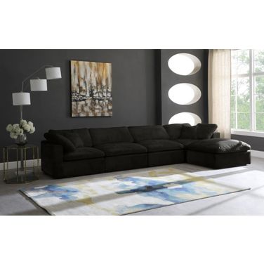 Cozy Velvet Comfort 5 Piece Modular Sectional In Black