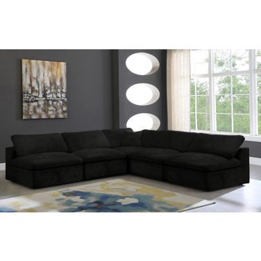 Cozy Velvet Comfort 5 Piece Modular Sectional In Black