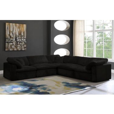 Cozy Velvet Comfort 5 Piece Modular Sectional In Black