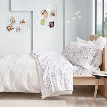 Cozy Soft Cotton Flannel Printed 3 Piece Twin Sheet Set In Grey Stars