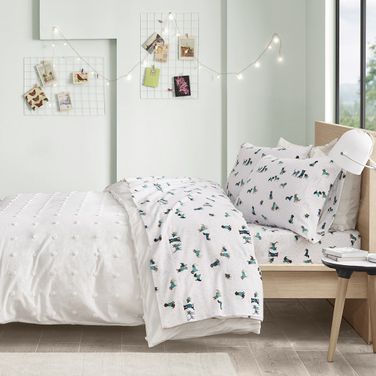 Cozy Cotton Flannel Pigment Printed 4 Piece Queen Sheet Set In Teal Dogs