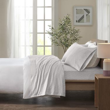 Cozy Cotton Pigment Printed Flannel 4 Piece Full Sheet Set In Grey Dots
