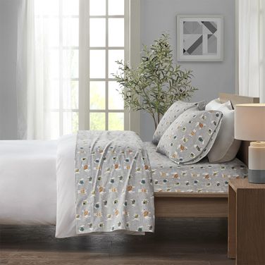 Cozy Cotton Pigment Printed Flannel 4 Piece Full Sheet Set In Grey Dogs