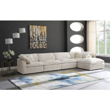 Cozy Velvet Comfort 5 Piece Modular Sectional In Cream