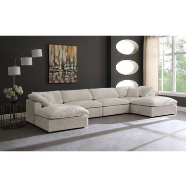 Cozy Velvet Comfort 6 Piece Modular Sectional In Cream