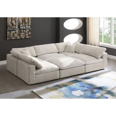 Cozy Velvet Comfort 6 Piece Modular Sectional In Cream
