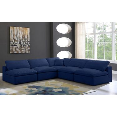 Cozy Velvet Comfort 5 Piece Modular Sectional In Navy