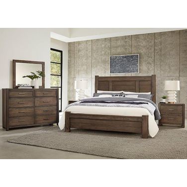 Crafted Oak Poster Bedroom Set In Aged Grey