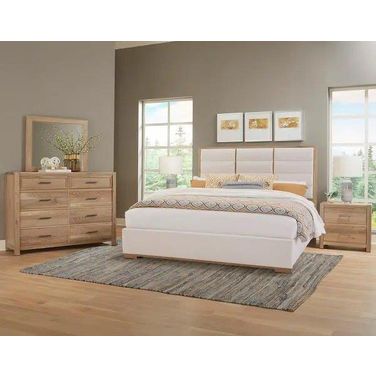 Crafted Oak Upholstered Bedroom Set In Bleached White