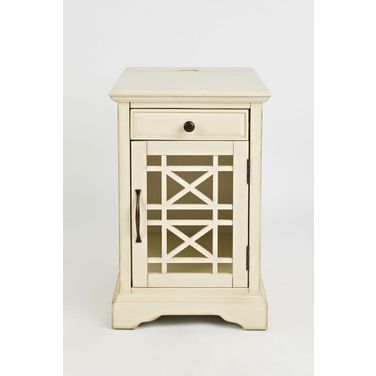 Craftsman USB Charging Chairside End Table In Antique Cream