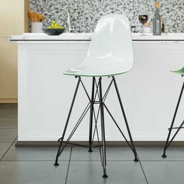 Cresco Modern Acrylic Bar Stool In Black Base with White and Green Seat