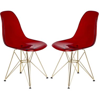 Cresco MOlded Eiffel Side Chair Set of 2 In Transparent Red/Gold
