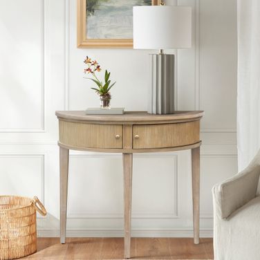 Crestview 36 Inch Storage Console Table In Reclaimed Wheat