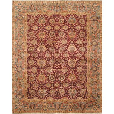 Crown Jewel Agra Collection Hand-Knotted Lamb's Wool Area Rug-12' 4" x 15' 6" In Burgundy and Teal