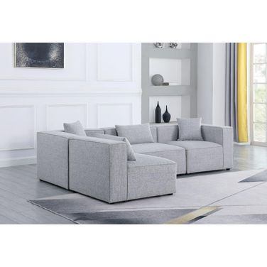 Cube Durable Linen Textured 4 Piece Modular Sectional In Grey