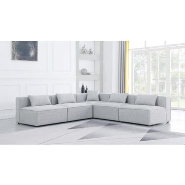 Cube Durable Linen Textured 5 Piece Modular Sectional In Grey