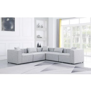 Cube Durable Linen Textured 5 Piece Modular Sectional In Grey