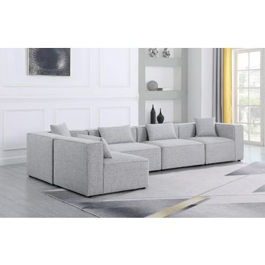 Cube Durable Linen Textured 5 Piece Modular Sectional In Grey