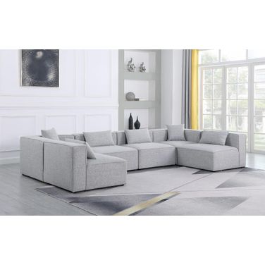 Cube Durable Linen Textured 6 Piece Modular Sectional In Grey