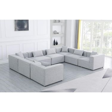 Cube Durable Linen Textured 8 Piece Modular Sectional In Grey and Espresso