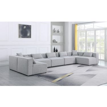 Cube Durable Linen Textured 7 Piece Modular Sectional In Grey