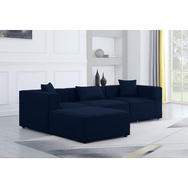 Cube Durable Linen Textured 4 Piece Modular Sectional In Navy