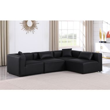 Cube Vegan Leather 4 Piece Modular Sectional In Black