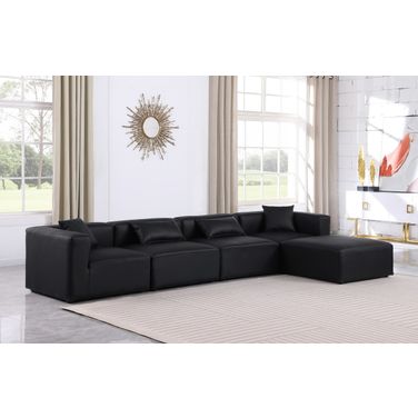 Cube Vegan Leather 5 Piece Modular Sectional In Black