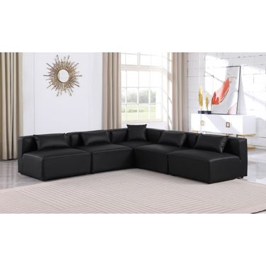 Cube Vegan Leather 5 Piece Modular Sectional In Black