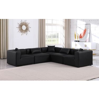 Cube Vegan Leather 5 Piece Modular Sectional In Black