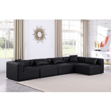 Cube Vegan Leather 5 Piece Modular Sectional In Black