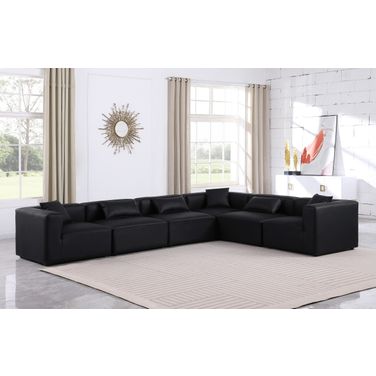 Cube Vegan Leather 6 Piece Modular Sectional In Black
