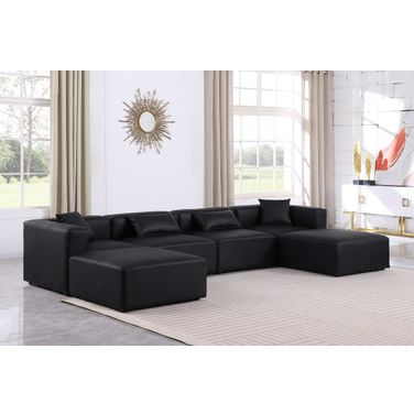 Cube Vegan Leather 6 Piece Modular Sectional In Black