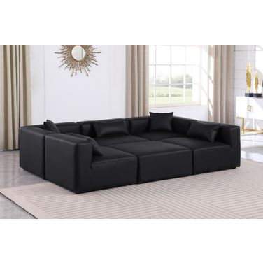 Cube Vegan Leather 6 Piece Modular Sectional In Black