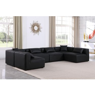 Cube Vegan Leather 6 Piece Modular Sectional In Black