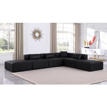Cube Vegan Leather 6 Piece Modular Sectional In Black