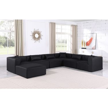 Cube Vegan Leather 7 Piece Modular Sectional In Black