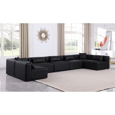 Cube Vegan Leather 7 Piece Modular Sectional In Black