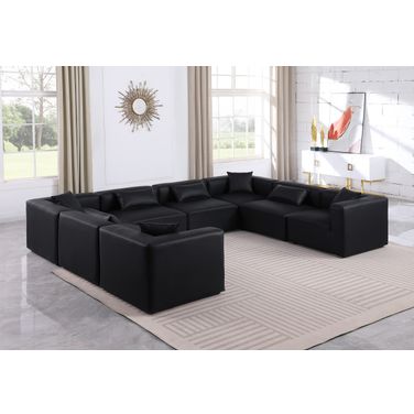 Cube Vegan Leather 8 Piece Modular Sectional In Black