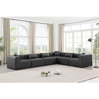 Cube Vegan Leather 6 Piece Modular Sectional In Charcoal Grey