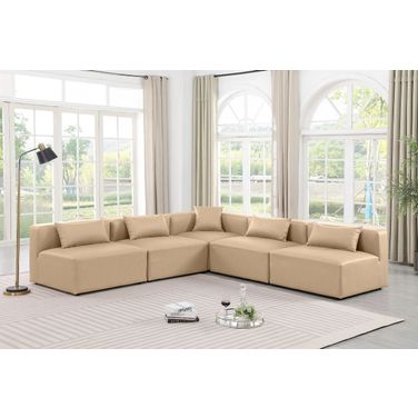 Cube Vegan Leather 5 Piece Modular Sectional In Tan