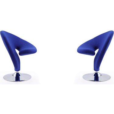 Curl Swivel Accent Chair in Blue and Polished Chrome (Set of 2)