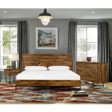 Cusco 3-Piece Acacia Queen Bed and Nightstands Bedroom Set