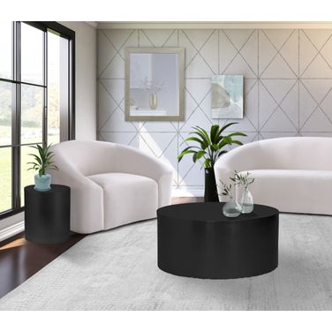 Cylinder Occasional Table Set In Matte Black