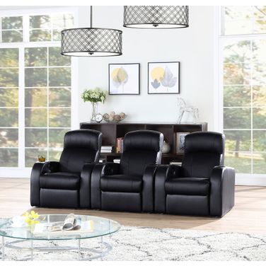Cyrus Upholstered Recliner Living Room Set With Console Black