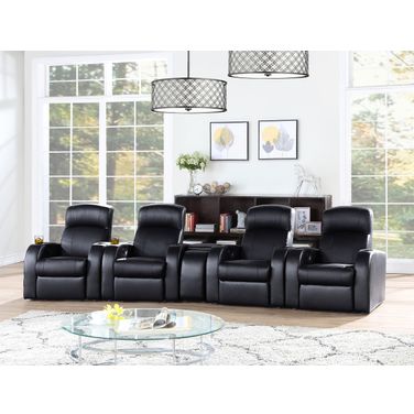 Cyrus Upholstered 5 Piece Recliner Living Room Set Black