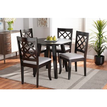 Daisy Modern and Contemporary Grey Fabric Upholstered and Dark Brown Finished Wood 5-Piece Dining Set