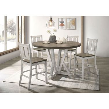 Dakota Counter Height Set In Antique White and Ash Brown