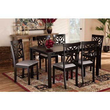 Dallas Modern and Contemporary Grey Fabric Upholstered and Dark Brown Finished Wood 7-Piece Dining Set