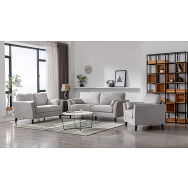 Damian Light Gray Velvet Fabric Sofa Loveseat Chair Living Room Set
